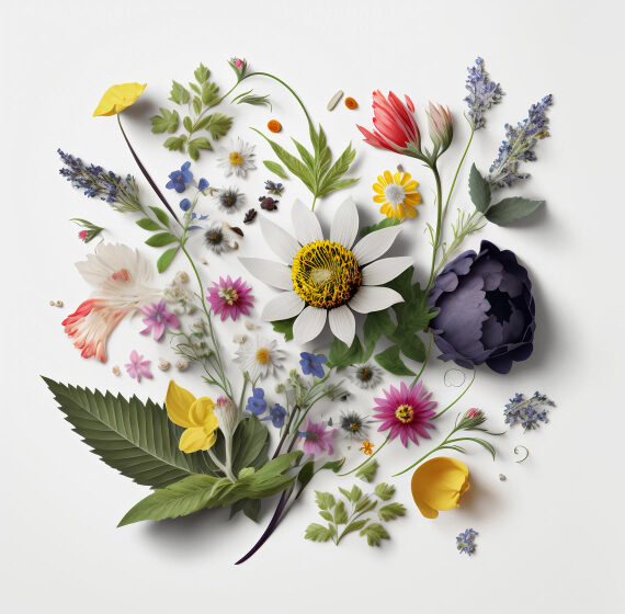 assortment-leaves-flowers-white-background